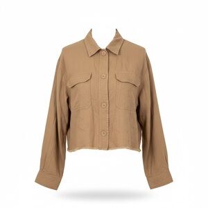 April Kiss Boutique NWT Tan Viscose & Linen Blend Cropped Utility Top Large